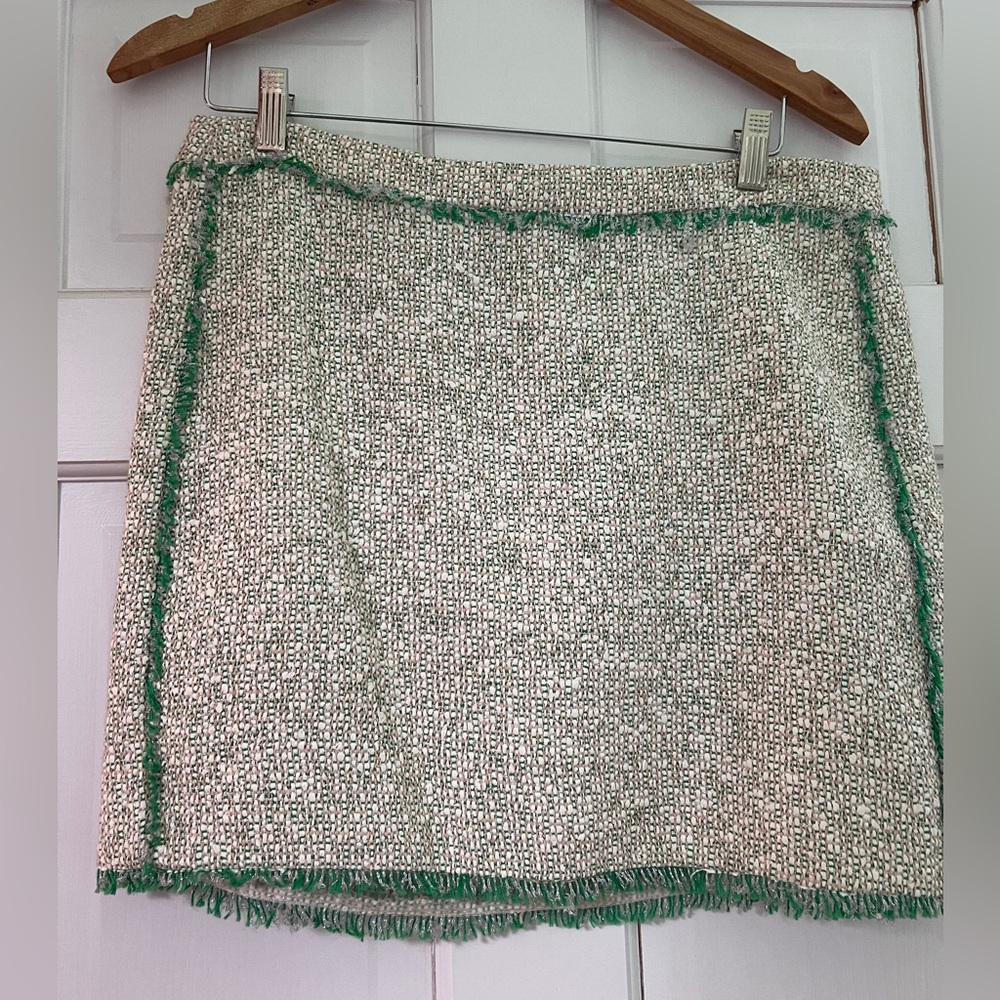 J. Crew Tweed Mini Skirt with Green Trim
